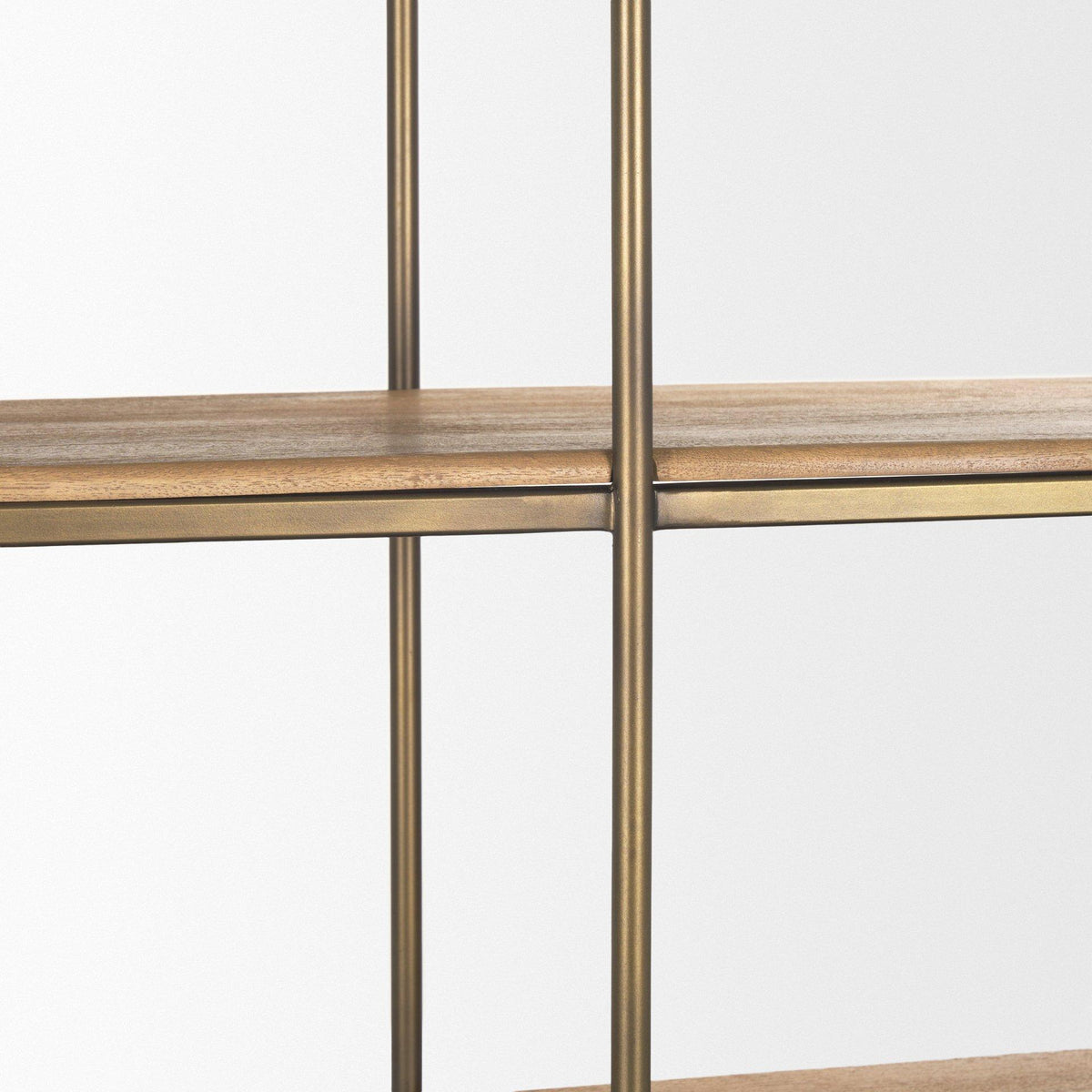 Mercana Braxton Light Brown Wood w/ Antiqued Brass Metal 3 Tiers 2 Door Shelving Unit