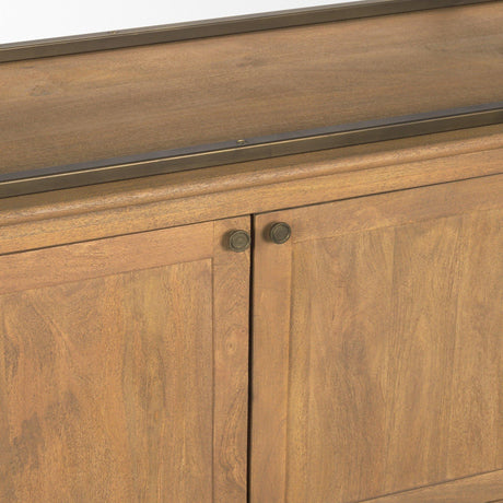 Mercana Braxton Light Brown Wood w/ Antiqued Brass Metal 3 Tiers 2 Door Shelving Unit