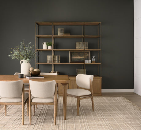 Mercana Braxton Light Brown Wood w/ Antiqued Brass Metal 3 Tiers 2 Door Shelving Unit