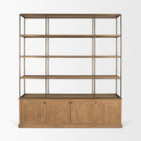 Mercana Braxton Light Brown Wood w/ Antiqued Brass Metal 3 Tiers 2 Door Shelving Unit