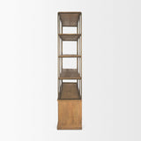 Mercana Braxton Light Brown Wood w/ Antiqued Brass Metal 3 Tiers 2 Door Shelving Unit