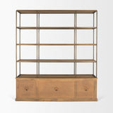Mercana Braxton Light Brown Wood w/ Antiqued Brass Metal 3 Tiers 2 Door Shelving Unit