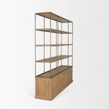 Mercana Braxton Light Brown Wood w/ Antiqued Brass Metal 3 Tiers 2 Door Shelving Unit