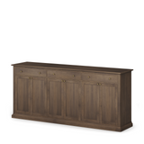 Mercana Braxton Dark Brown Solid Wood w/ Antiqued Aged Brass Knobs 3 Drawer 6 Door Sideboard