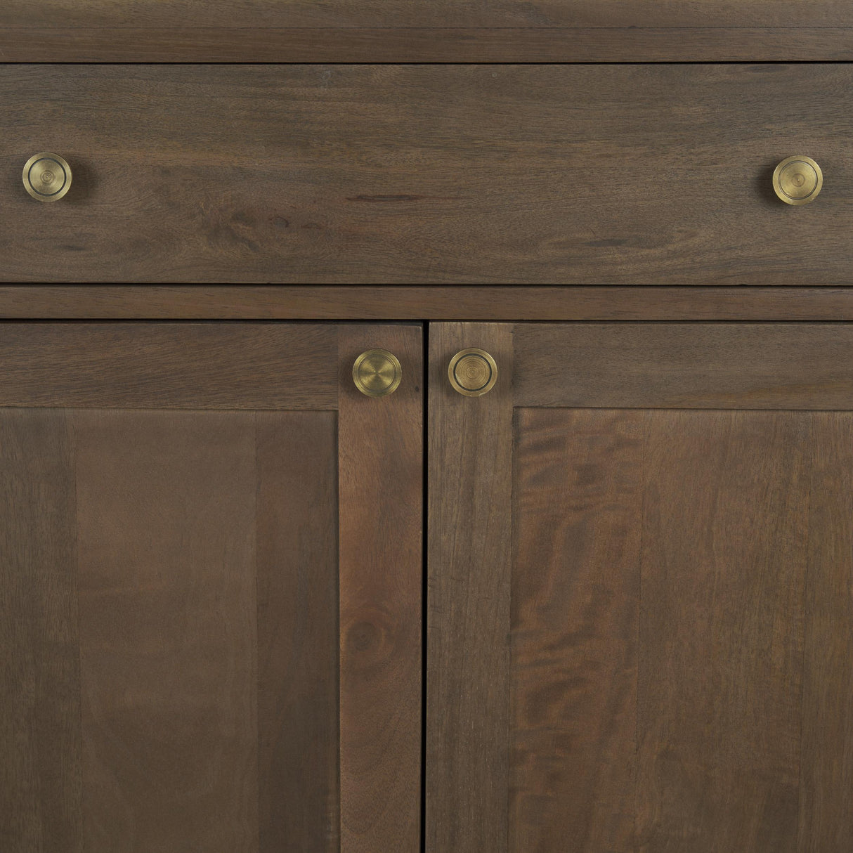 Mercana Baron Dark Brown Solid Wood w/ Antiqued Aged Brass Knobs 3-Drawer 6-Door Sideboard