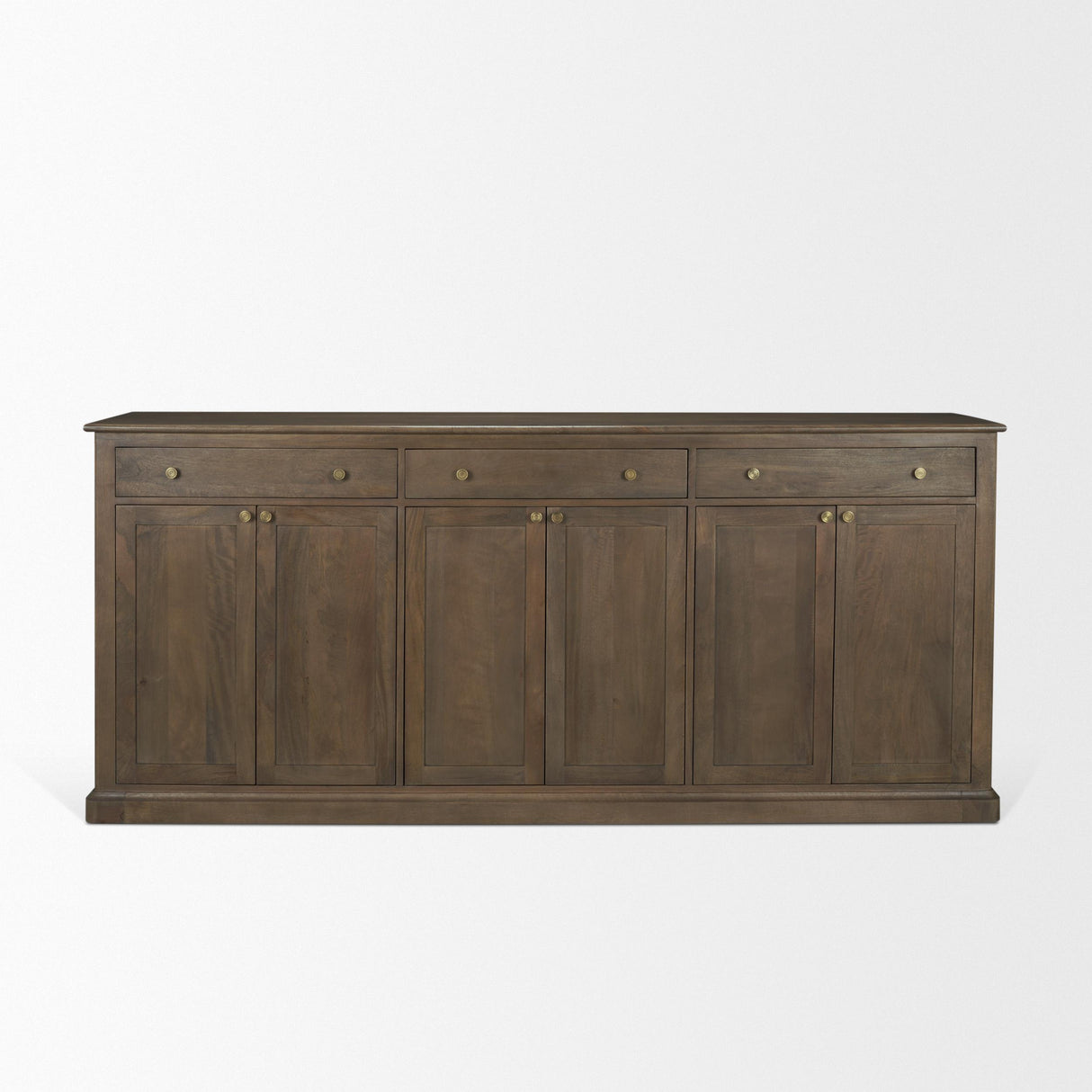 Mercana Baron Dark Brown Solid Wood w/ Antiqued Aged Brass Knobs 3-Drawer 6-Door Sideboard
