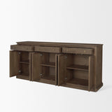 Mercana Baron Dark Brown Solid Wood w/ Antiqued Aged Brass Knobs 3-Drawer 6-Door Sideboard