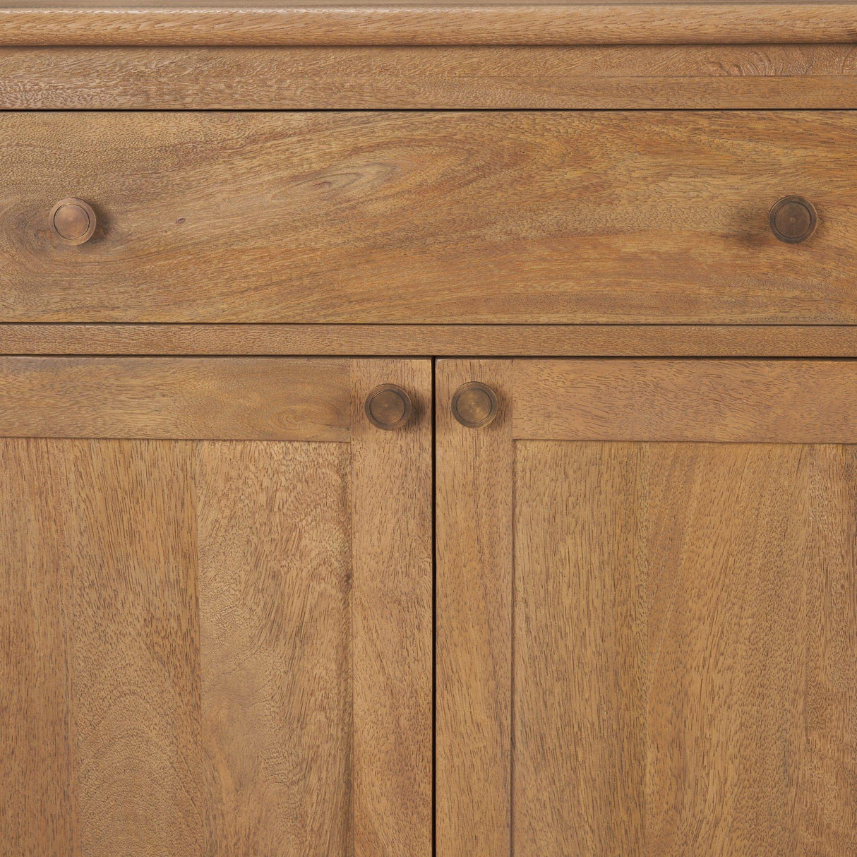 Mercana Baron Light Brown Solid Wood w/ Antiqued Brass Knobs 3-Drawer 6-Door Sideboard