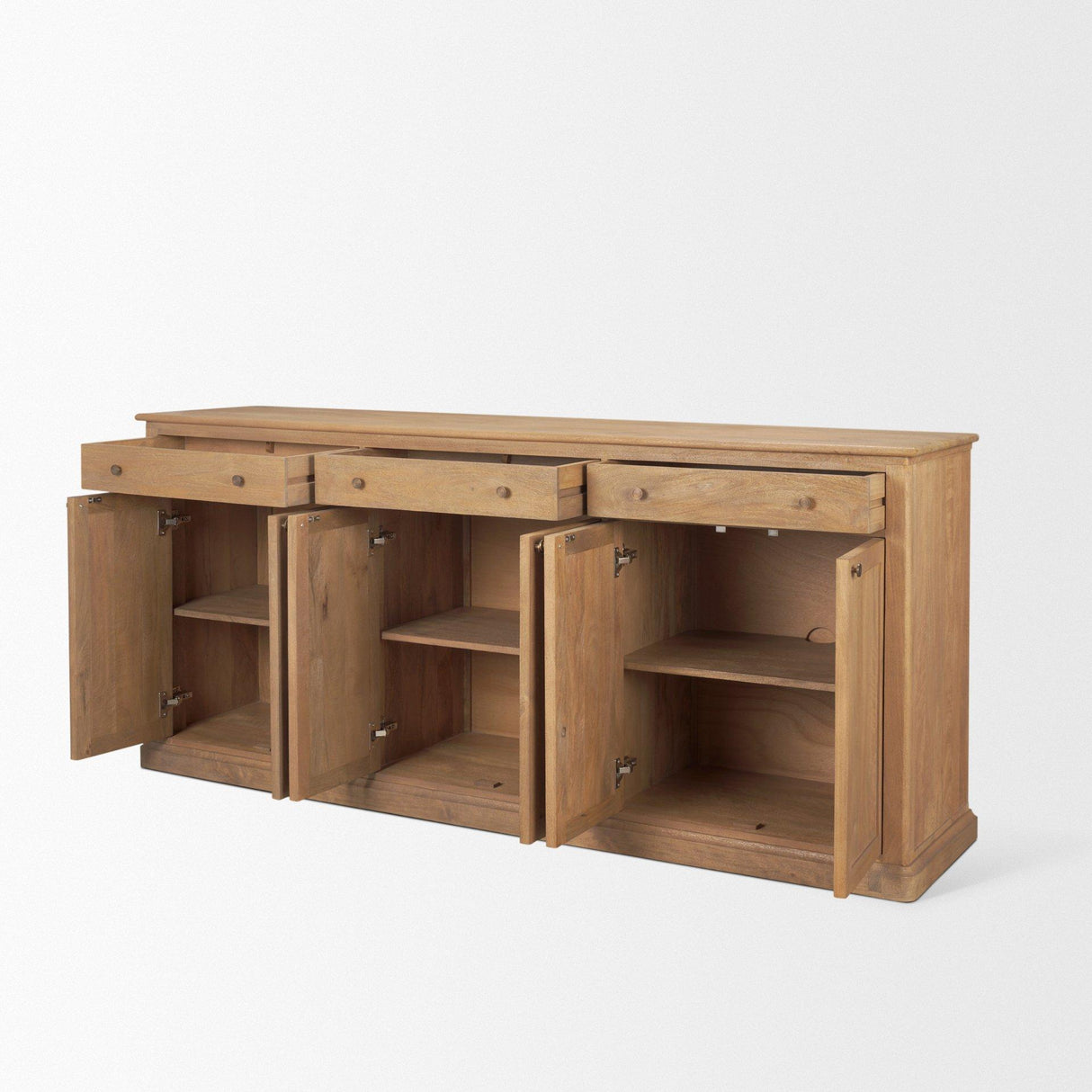 Mercana Baron Light Brown Solid Wood w/ Antiqued Brass Knobs 3-Drawer 6-Door Sideboard