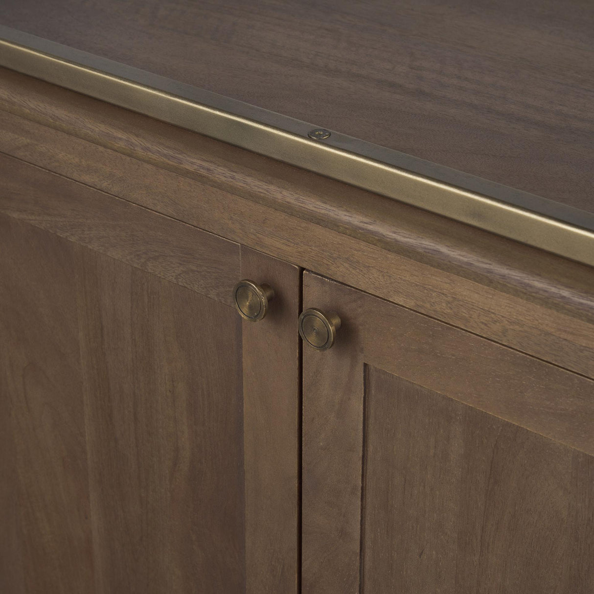 Mercana Braxton Dark Brown Wood w/ Antiqued Aged Brass Metal 3 Tiers 2 Door Shelving Unit