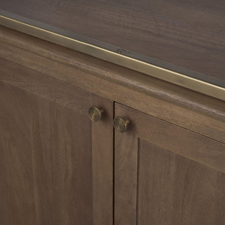 Mercana Braxton Dark Brown Wood w/ Antiqued Aged Brass Metal 3 Tiers 2 Door Shelving Unit