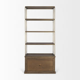 Mercana Braxton Dark Brown Wood w/ Antiqued Aged Brass Metal 3 Tiers 2 Door Shelving Unit