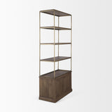 Mercana Braxton Dark Brown Wood w/ Antiqued Aged Brass Metal 3 Tiers 2 Door Shelving Unit