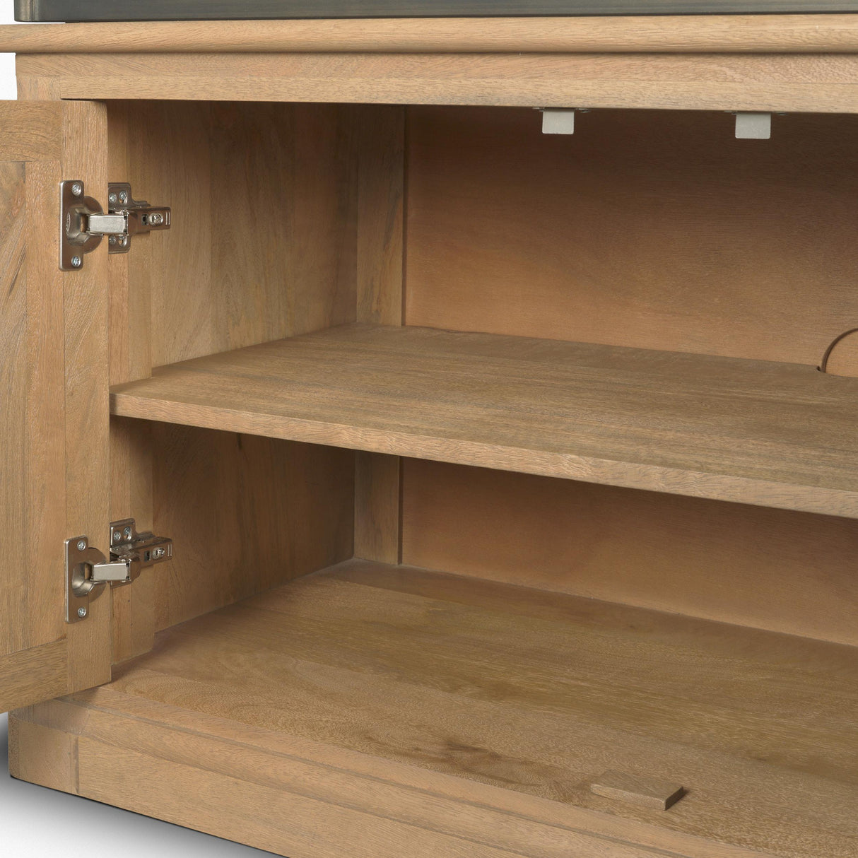 Mercana Baron Light Brown Wood w/ Gunmetal 2-Door Open Shelving Unit