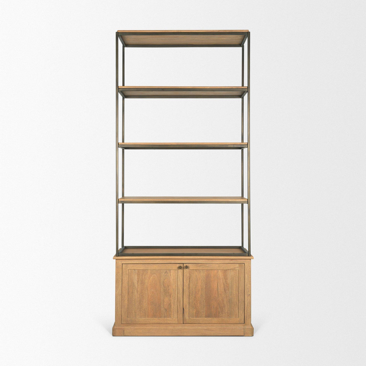 Mercana Baron Light Brown Wood w/ Gunmetal 2-Door Open Shelving Unit