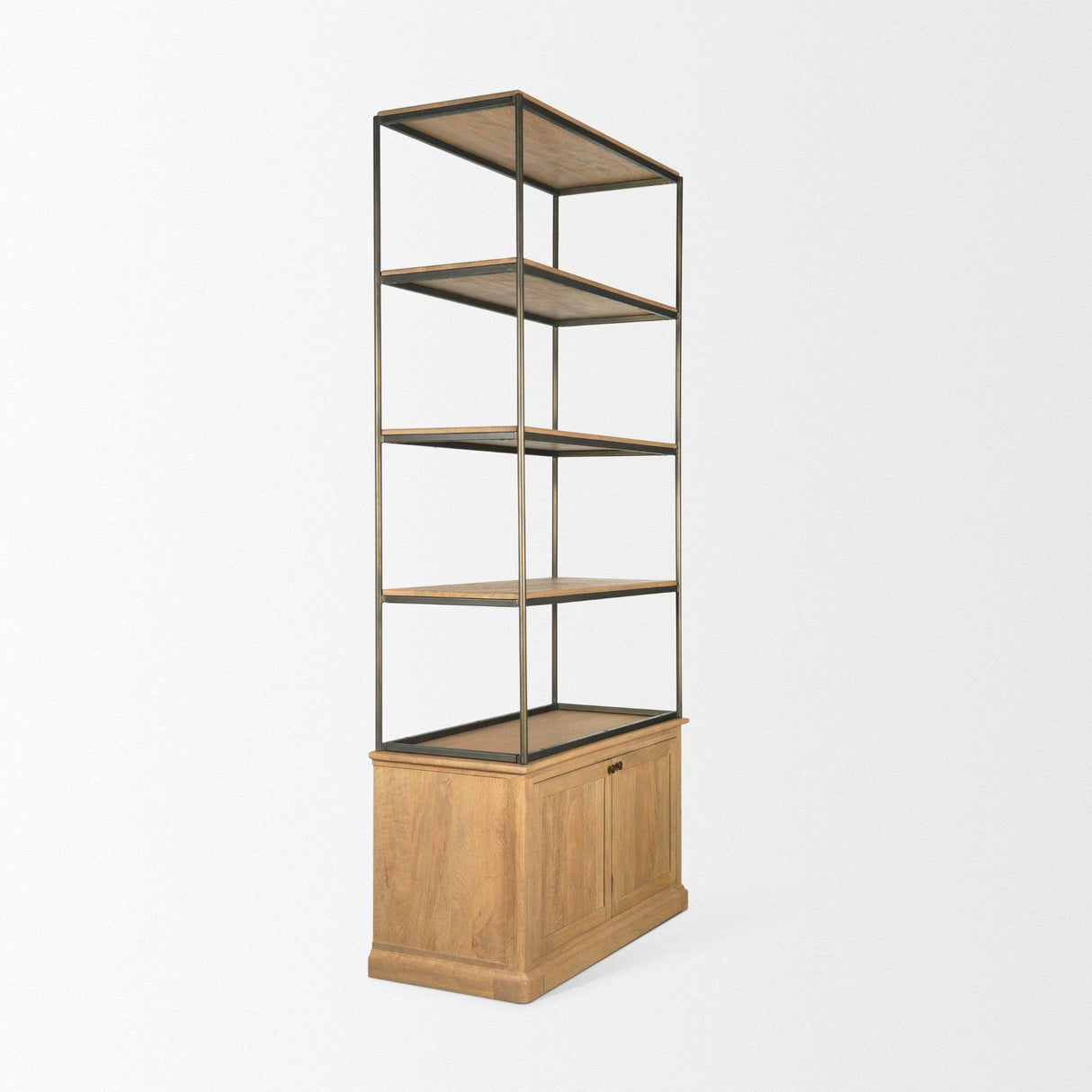 Mercana Baron Light Brown Wood w/ Gunmetal 2-Door Open Shelving Unit
