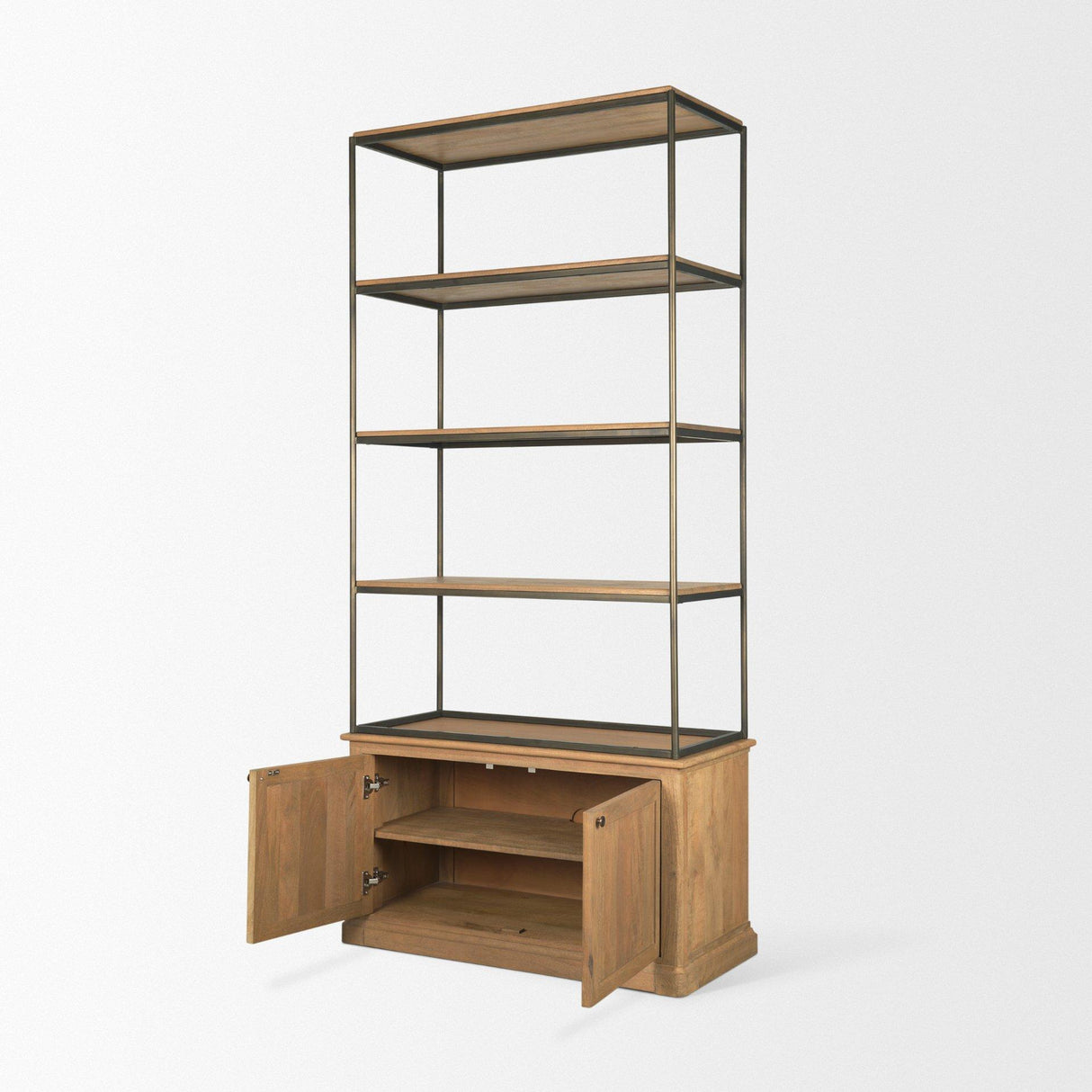 Mercana Baron Light Brown Wood w/ Gunmetal 2-Door Open Shelving Unit
