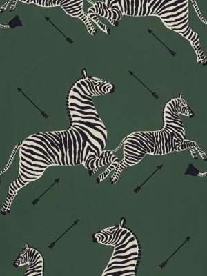 Scalamandre Zebras | Wallpaper | Trimmed Serengeti Green Wallpaper