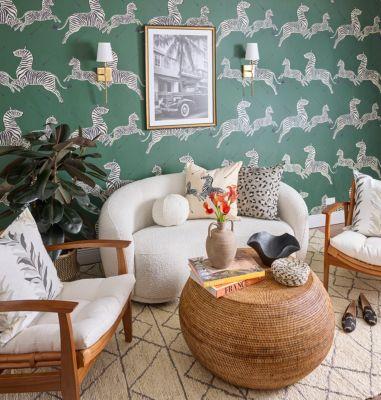 Scalamandre Zebras | Wallpaper | Trimmed Serengeti Green Wallpaper