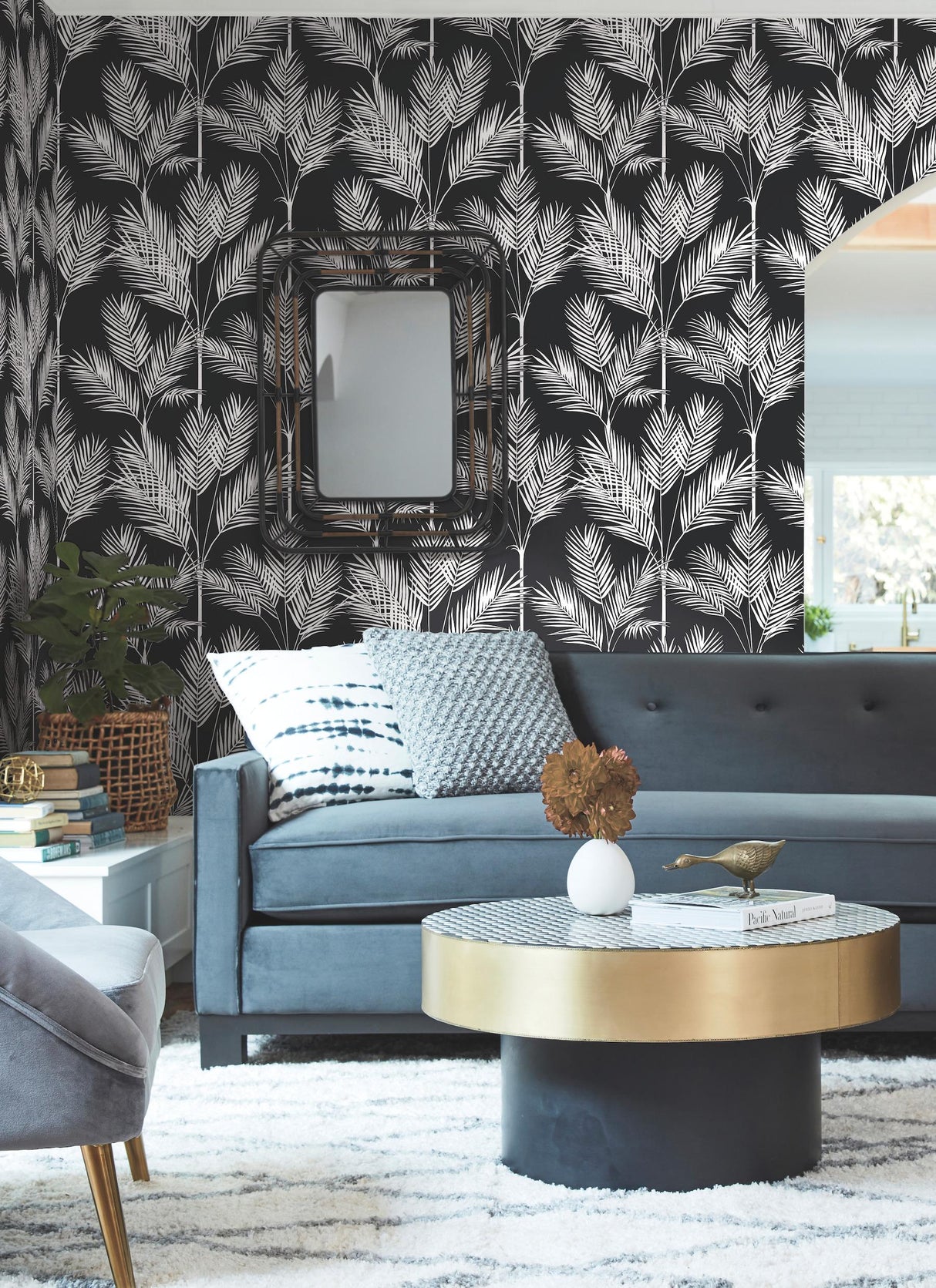 York Wallcoverings King Palm Silhouette Blue Wallpaper