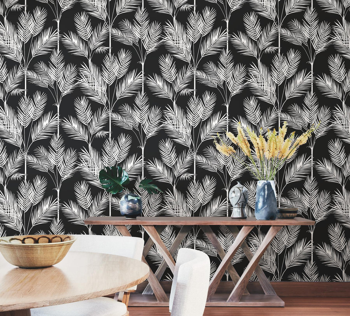 York Wallcoverings King Palm Silhouette Blue Wallpaper