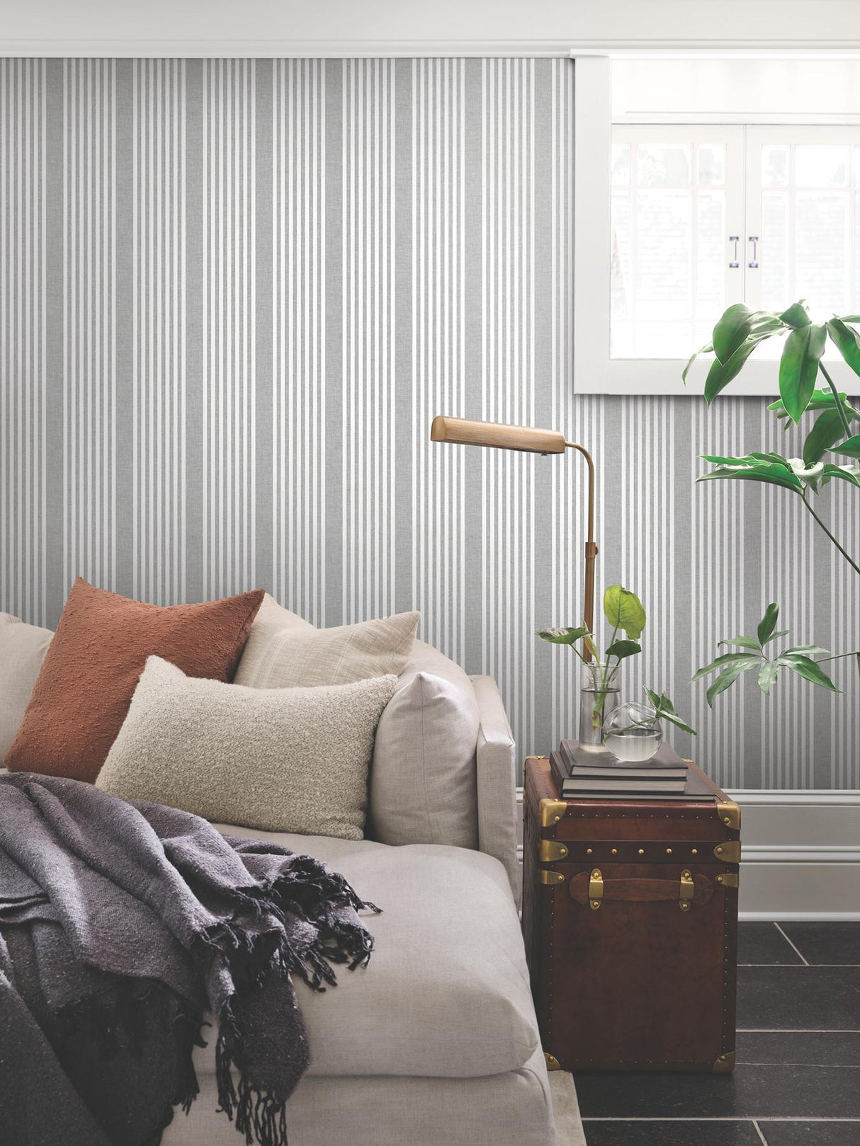 Magnolia Home French Linen Stripe Charcoal Wallpaper