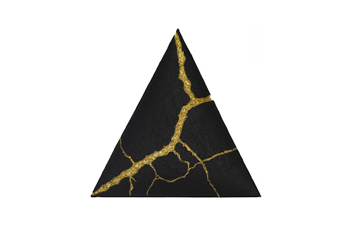 Phillips Collection Rift Wall Tile, Triangle Matte Black Gold Leaf Wall Art