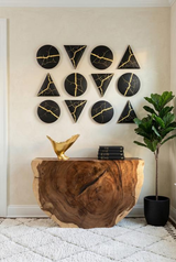 Phillips Collection Rift Wall Tile, Triangle Matte Black Gold Leaf Wall Art