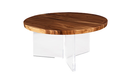Phillips Collection Floating Round  With Acrylic Legs, Natural Brown Dining Table