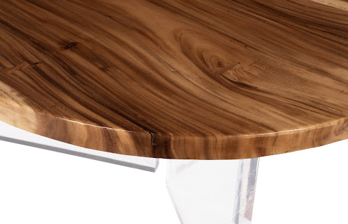 Phillips Collection Floating Round  With Acrylic Legs, Natural Brown Dining Table