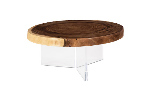 Phillips Collection Floating Round  With Acrylic Legs, Natural Brown Coffee Table