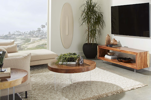 Phillips Collection Floating Round  With Acrylic Legs, Natural Brown Coffee Table
