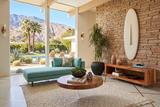 Phillips Collection Floating Round  With Acrylic Legs, Natural Brown Coffee Table
