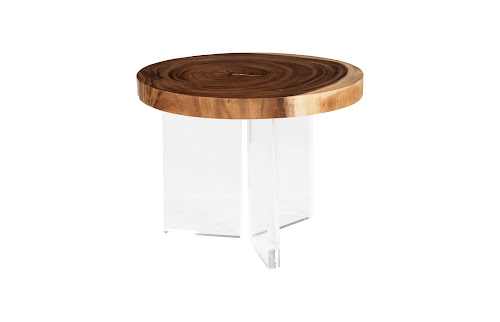 Phillips Collection Floating Round Coffee Table With Acrylic Legs, Natural Brown Side Table