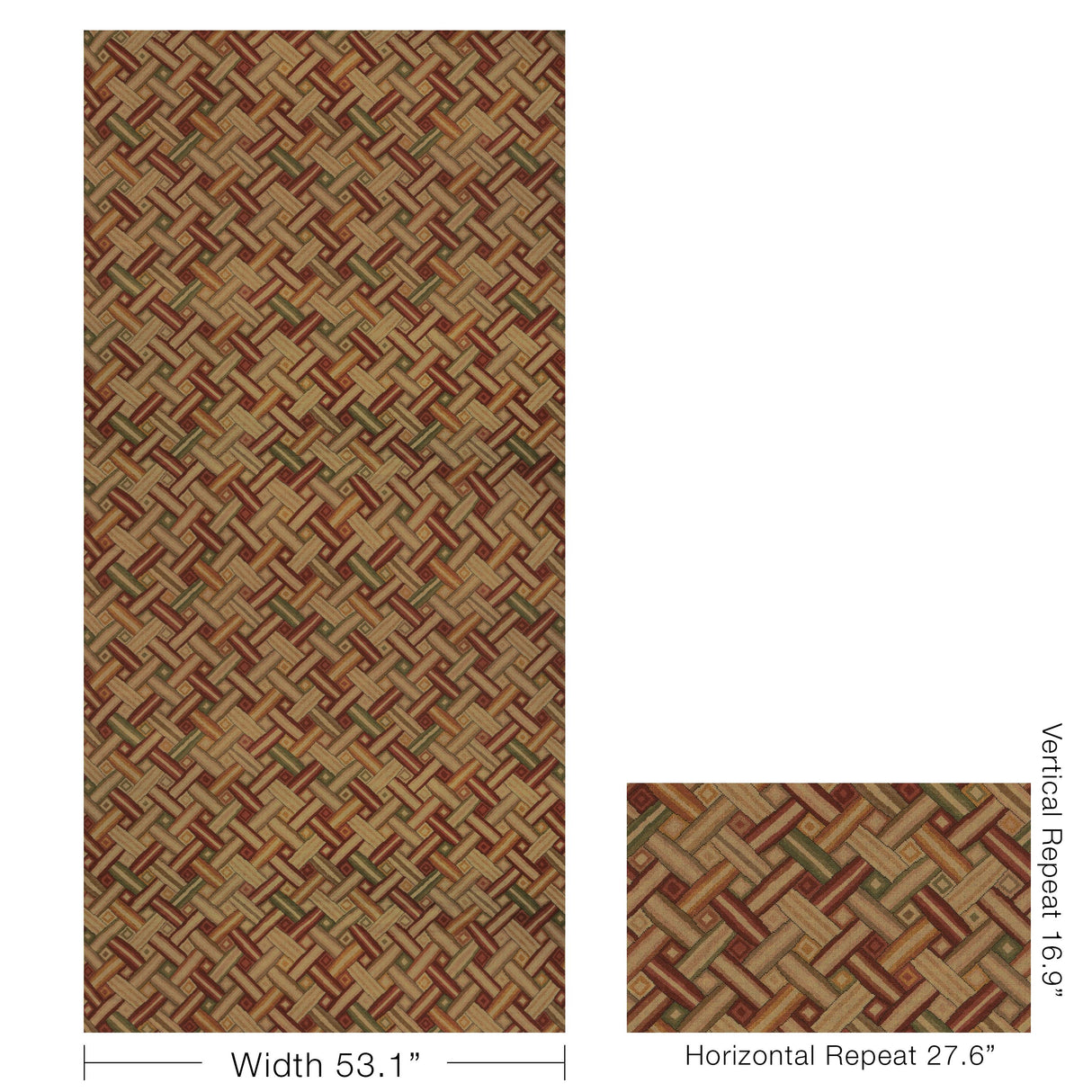 Lee Jofa STRAPWORK PRINT BRICK/GOLD Fabric