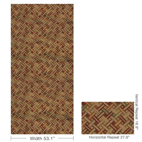 Lee Jofa STRAPWORK PRINT BRICK/GOLD Fabric