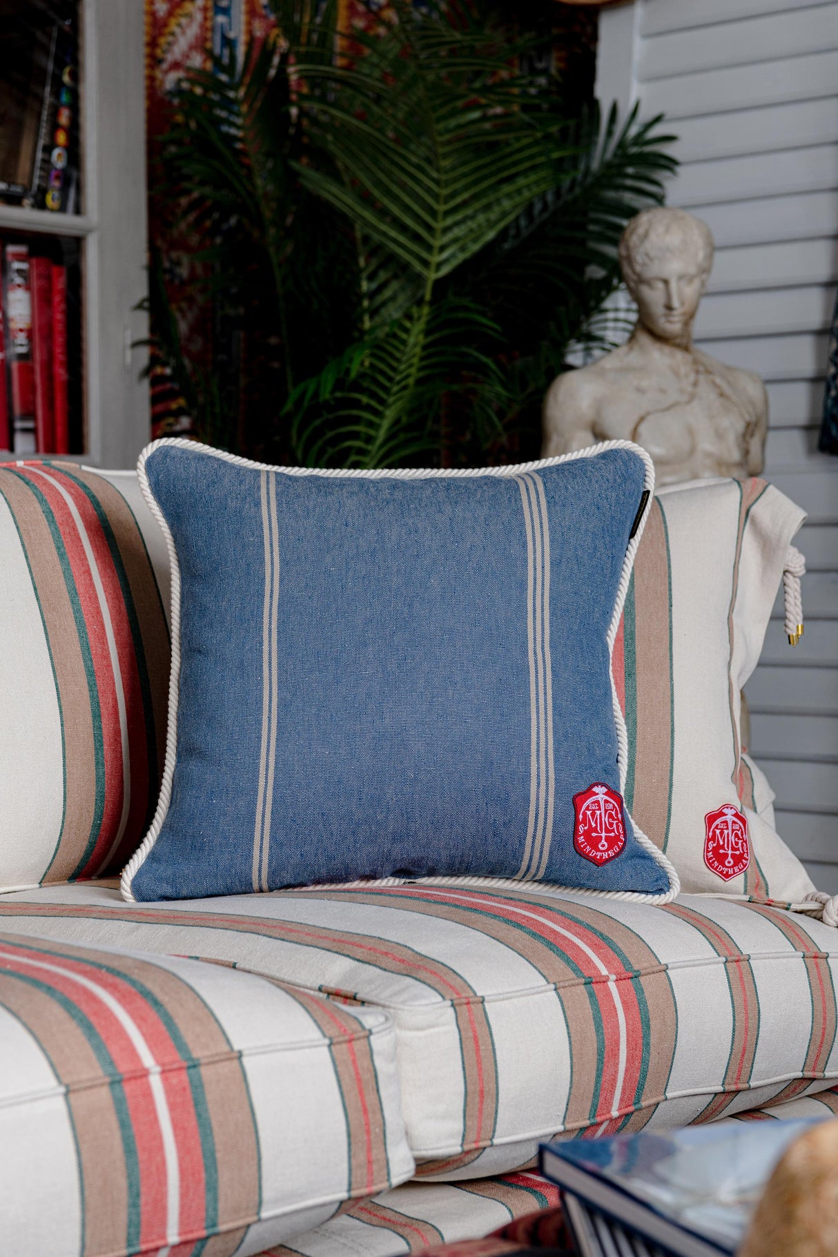 MindTheGap KATALIN Stripe Blue, White Pillow
