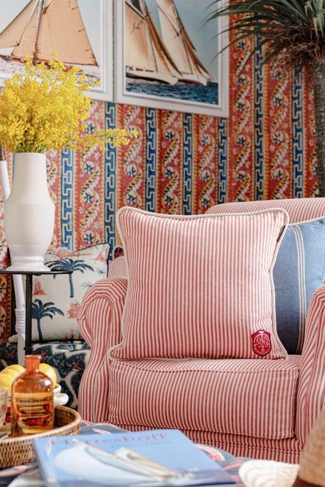 MindTheGap RHUBARB Stripe Red, White Pillow