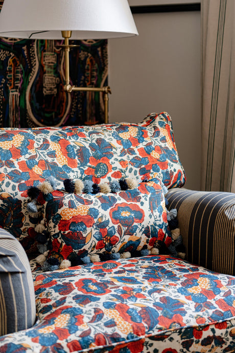 MindTheGap REMONDINI FLORAL Blue, Red, Taupe, Yellow Pillow