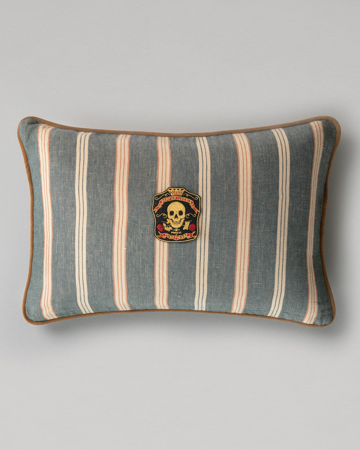 MindTheGap OREGON STRIPES Washed Blue Blue, Red, Taupe Pillow