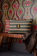 MindTheGap OREGON STRIPES Washed Blue Blue, Red, Taupe Pillow