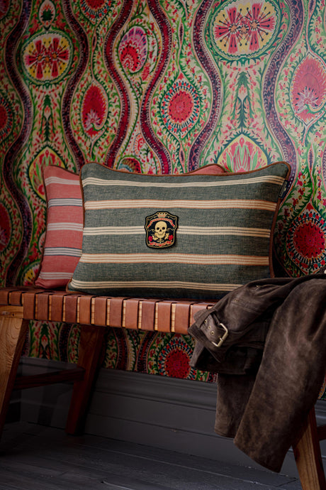 MindTheGap OREGON STRIPES Washed Blue Blue, Red, Taupe Pillow