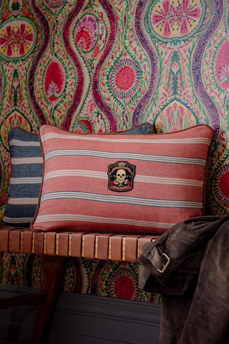 MindTheGap OREGON STRIPES Blue, Orange, Taupe Pillow