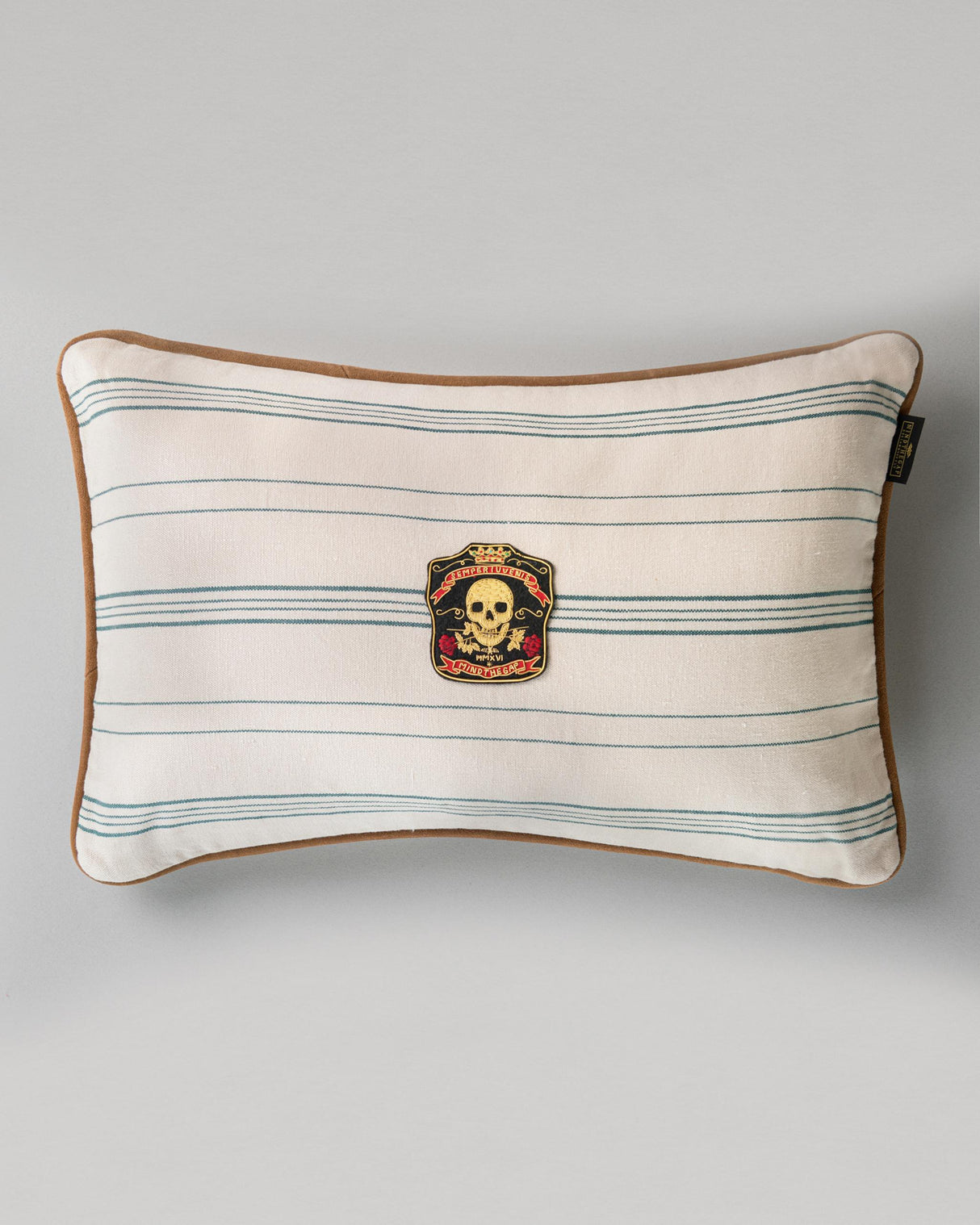 MindTheGap WICHITA STRIPES Blue, Taupe Pillow