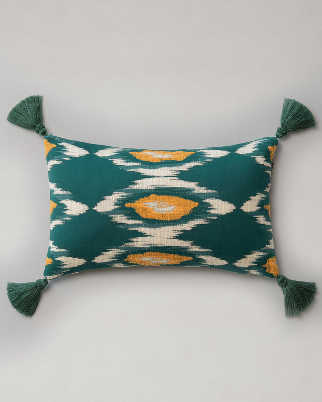 MindTheGap PRADESH IKAT Green, Orange, Taupe Pillow