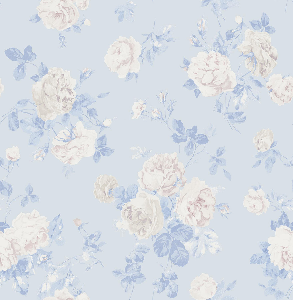 A-Street Prints LoveShackFancy Everblooming Rosettes Whisper Blue Wallpaper