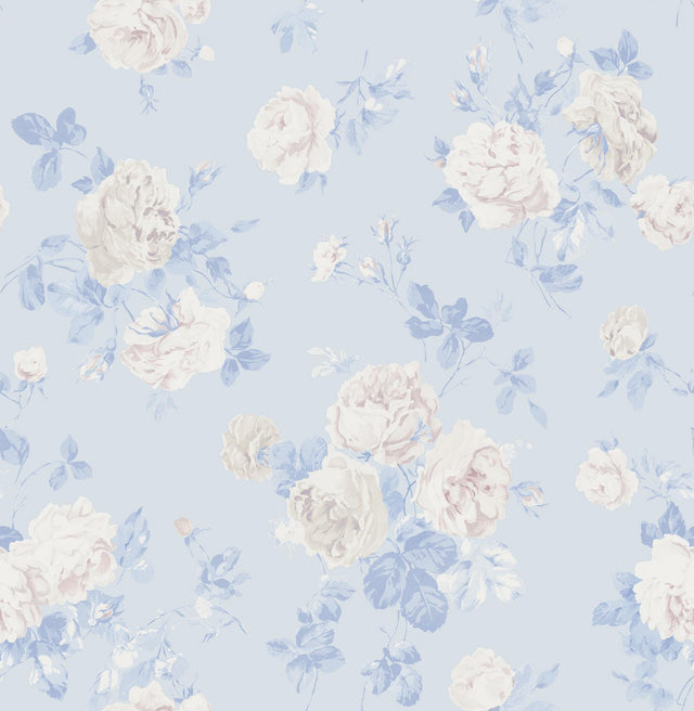 A-Street Prints LoveShackFancy Everblooming Rosettes Whisper Blue Wallpaper
