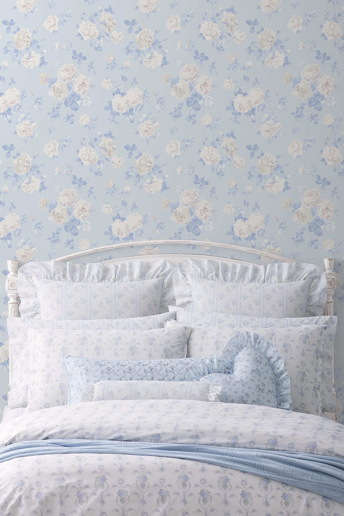 A-Street Prints LoveShackFancy Everblooming Rosettes Whisper Blue Wallpaper