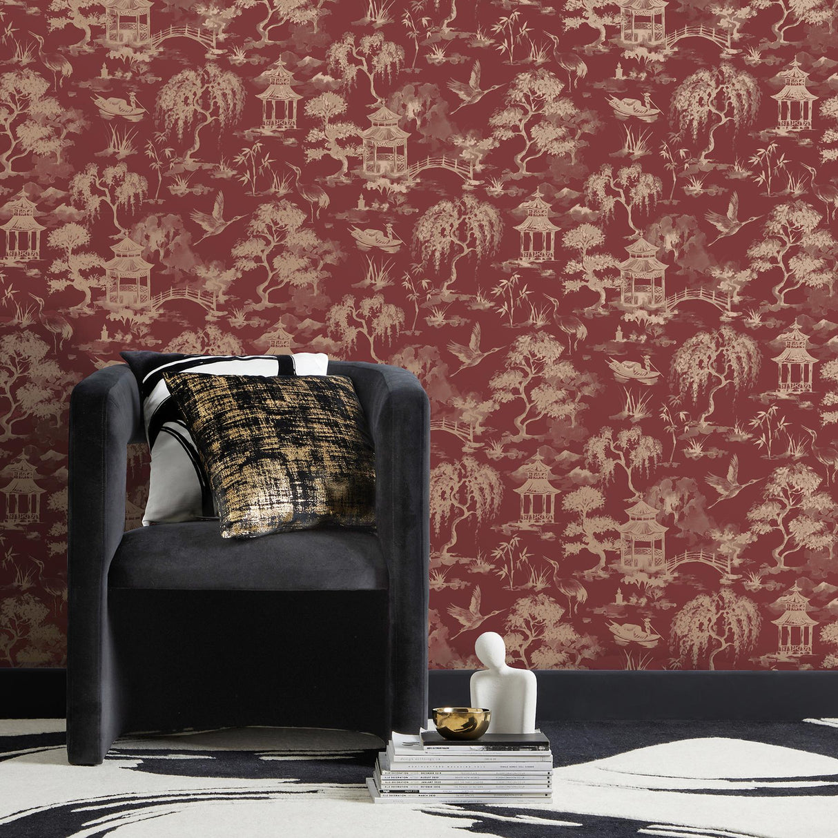 Brewster Home Fashions Fine Decor Medley Nikolai Ruby Wallpaper