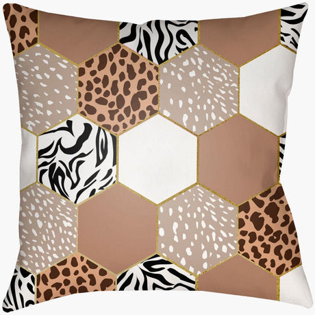 Surya Animal Hexigon AHX-001 Black;Brown;Camel;Metallic Gold;Tan;White 16"L x 16"W Fabric